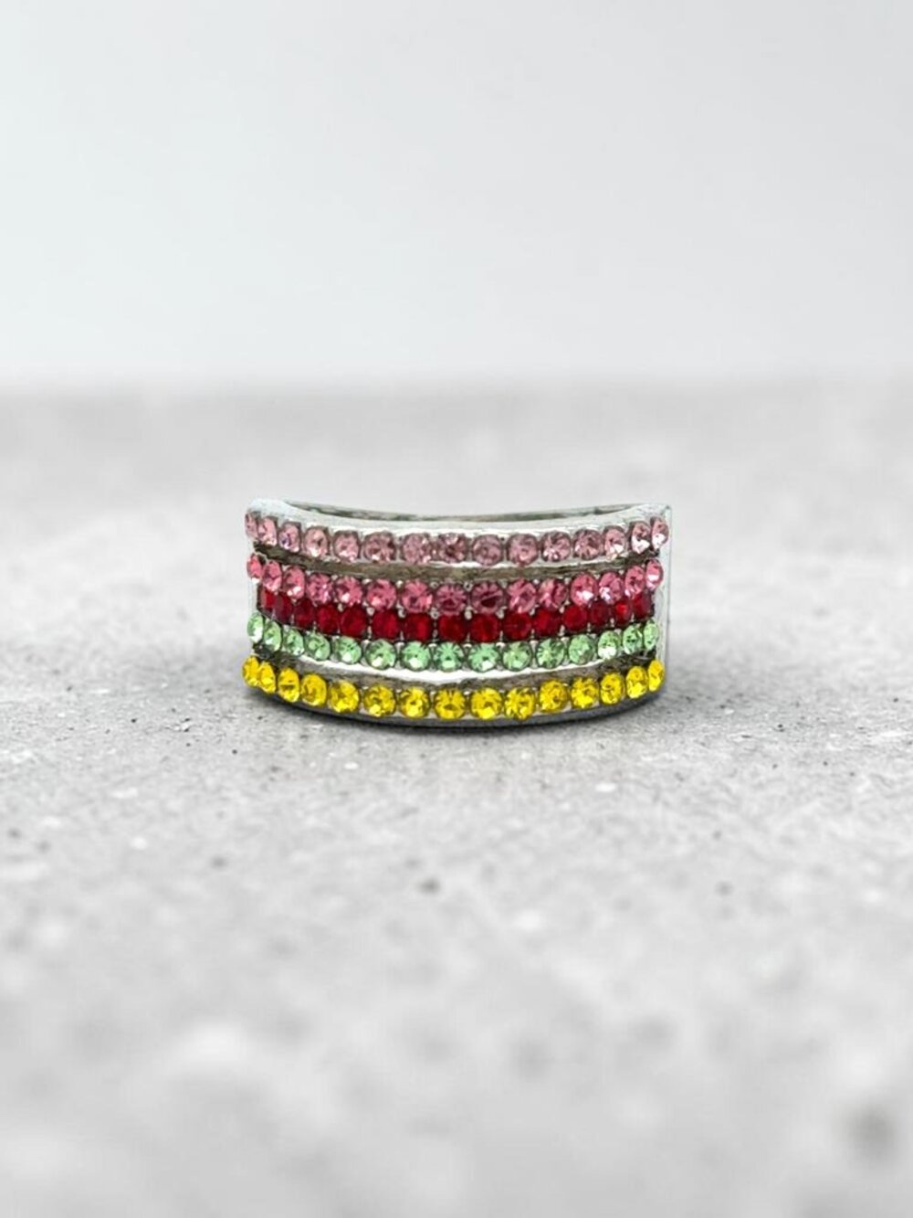 Silver-Tone Multi-Color Crystal Ring - Picture 1 of 3